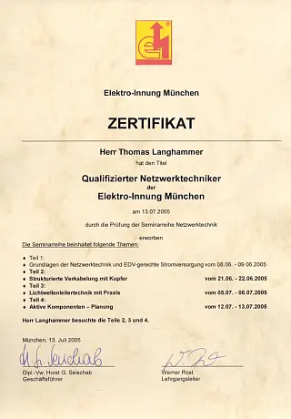 Zertifikat zum qualifizierten Netzwerktechniker