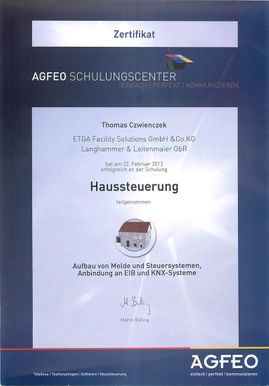 ETGA Facility Solution GmbH & Co.KG München Agfeo Schulungszeugnis